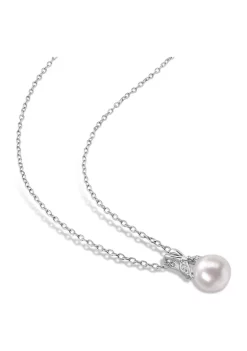 Discount ❤️ 7.5-8mm Freshwater Cultured Pearl and Diamond Accent Drop Pendant with Chain in Sterling Silver by Belk & Co. 👏 -DealsBelk & Co. Store Belk 31457