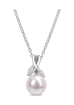Discount ❤️ 7.5-8mm Freshwater Cultured Pearl and Diamond Accent Drop Pendant with Chain in Sterling Silver by Belk & Co. 👏 -DealsBelk & Co. Store Belk 31458