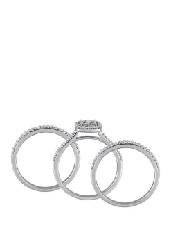 New 🔔 3 Piece 1/2 ct. t.w. Diamond Cluster Halo Bridal Set in 14k White Gold by Belk & Co. 🛒 -DealsBelk & Co. Store Belk 31477