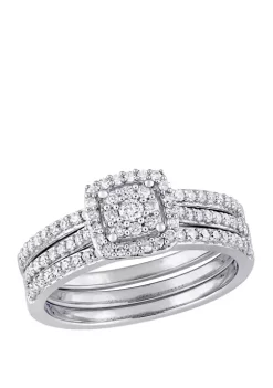 New 🔔 3 Piece 1/2 ct. t.w. Diamond Cluster Halo Bridal Set in 14k White Gold by Belk & Co. 🛒 -DealsBelk & Co. Store Belk 31478