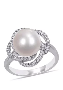 Best Pirce 🎉 1/4 ct. t.w. Diamond and 10 to 10.5 Millimeter Cultured Freshwater Pearl Swirl Ring in 14k White Gold by Belk & Co. 🧨