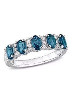Best Pirce 🛒 1.5 ct. t.g.w. London Blue Topaz and 1/6 ct. t.w. Diamond Semi-Eternity Ring in 14K White Gold by Belk & Co. 😍