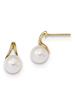 Budget 👏 14K Yellow Gold 7-8mm White Round Freshwater Cultured Pearl Post Earrings by Belk & Co. 🎁 -DealsBelk & Co. Store Belk 31573