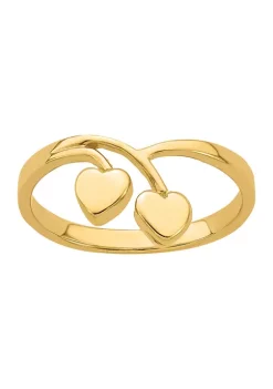 Outlet 👍 14K Yellow Gold Double Heart Drop V Ring by Belk & Co. ✔️