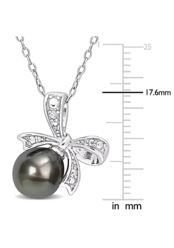 Best Sale 🔔 8-8.5mm Black Tahitian Cultured Pearl and Diamond Accent Bow Pendant with Chain in Sterling Silver by Belk & Co. 🥰 -DealsBelk & Co. Store Belk 31628