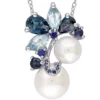 New ❤️ Cultured Freshwater Pearl, 2.3 ct. t.w. Blue Topaz and 2/5 ct. t.w. Sapphire Cluster Pendant with Chain in Sterling Silver by Belk & Co. 🌟