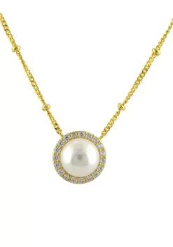 Best deal ⌛ Freshwater Pearl and Created White Sapphire Necklace in Sterling Silver by Belk & Co. 🤩