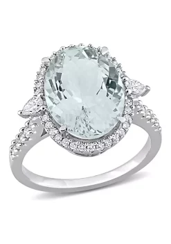 Hot Sale ❤️ 5.6 ct. t.g.w. Aquamarine and 1/2 ct. t.w. Diamond Halo Cocktail Ring in 14K White Gold by Belk & Co. 👍