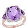 Coupon ❤️ 5.4 ct. t.w. Amethyst and 1/3 ct. t.w. Diamond Halo 3 Stone Ring in 14k Rose Gold by Belk & Co. 🔥