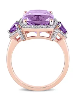 Coupon ❤️ 5.4 ct. t.w. Amethyst and 1/3 ct. t.w. Diamond Halo 3 Stone Ring in 14k Rose Gold by Belk & Co. 🔥 -DealsBelk & Co. Store Belk 31669