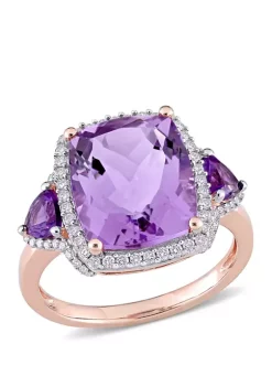 Coupon ❤️ 5.4 ct. t.w. Amethyst and 1/3 ct. t.w. Diamond Halo 3 Stone Ring in 14k Rose Gold by Belk & Co. 🔥 -DealsBelk & Co. Store Belk 31671