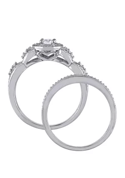 Flash Sale ⌛ 2 Piece 1/2 ct. t.w. Diamond Halo Multi Row Vintage Bridal Set in 10k White Gold by Belk & Co. 💯 -DealsBelk & Co. Store Belk 31678