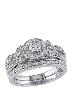 Flash Sale ⌛ 2 Piece 1/2 ct. t.w. Diamond Halo Multi Row Vintage Bridal Set in 10k White Gold by Belk & Co. 💯 -DealsBelk & Co. Store Belk 31679