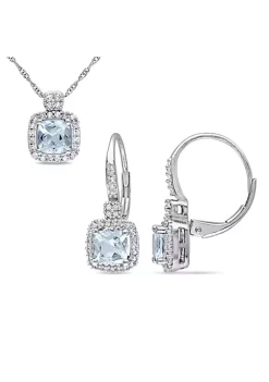 Hot Sale 🎁 2-Piece Set of 1.55 ct. t.g.w. Aquamarine and 1/3 ct. t.w. Diamond Earrings and Pendant with Chain in 10K White Gold by Belk & Co. 🛒