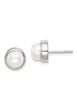 Outlet 👍 Sterling Silver Rhodium-plated 7-8mm White Button Freshwater Cultured Pearl Earrings by Belk & Co. 🔥 -DealsBelk & Co. Store Belk 31763