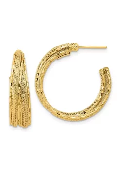 Coupon 🌟 14K Yellow Gold Diamond Cut and Textured Post Hoop Earrings by Belk & Co. 🎉 -DealsBelk & Co. Store Belk 31801