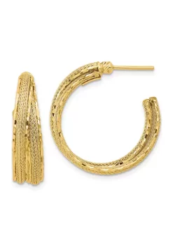 Coupon 🌟 14K Yellow Gold Diamond Cut and Textured Post Hoop Earrings by Belk & Co. 🎉 -DealsBelk & Co. Store Belk 31803