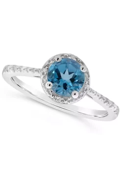 Coupon ⭐ Sterling Silver 6mm Round Blue Topaz Diamond Accent Halo Ring by Belk & Co. 🌟 -DealsBelk & Co. Store Belk 3183