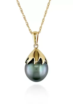 New 😀 10k Yellow Gold Black Tahitian Pearl Pendant by Belk & Co. 🎁