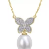 Best reviews of ⌛ 10 Millimeter Freshwater Cultured Pearl and 1/8 ct. t.w. Diamond Butterfly Drop Necklace in 10K Yellow Gold by Belk & Co. ✔️