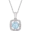 Outlet 🧨 1 ct. t.w. Sky-Blue Topaz and 0.1 ct. t.w. Diamond Floating Halo Pendant with Chain in 10K White Gold by Belk & Co. 🎉