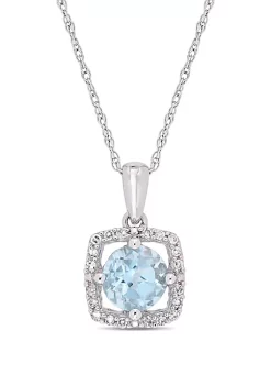 Outlet 🧨 1 ct. t.w. Sky-Blue Topaz and 0.1 ct. t.w. Diamond Floating Halo Pendant with Chain in 10K White Gold by Belk & Co. 🎉