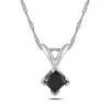 Deals 🤩 1/2 ct. t.w. Black Princess Cut Diamond Solitaire Pendant with Chain in 14K White Gold by Belk & Co. ❤️
