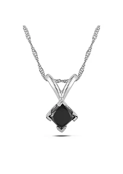 Deals 🤩 1/2 ct. t.w. Black Princess Cut Diamond Solitaire Pendant with Chain in 14K White Gold by Belk & Co. ❤️ -DealsBelk & Co. Store Belk 31851