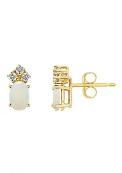 Budget 🔔 14K Gold 6x4 Oval Opal 1/8 Cttw Diamond Earrings by Belk & Co. 🔥