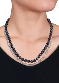 Outlet 😍 7-7.5mm Black Freshwater Cultured Pearl Double Layered Chain Necklace in Sterling Silver, 18 in by Belk & Co. 🛒 -DealsBelk & Co. Store Belk 31895