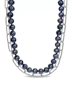 Outlet 😍 7-7.5mm Black Freshwater Cultured Pearl Double Layered Chain Necklace in Sterling Silver, 18 in by Belk & Co. 🛒 -DealsBelk & Co. Store Belk 31898