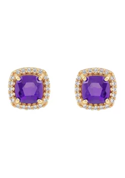 Wholesale ✔️ Lab Created 1 ct. t.w. Amethyst and Created White Sapphire Earrings in 10K Yellow Gold by Belk & Co. 👍