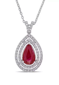 Budget ⌛ 1.75 ct. t.w. Ruby and 1/3 ct. t.w. Diamond Multi Layered Teardrop Necklace in 18k White Gold by Belk & Co. 😉 -DealsBelk & Co. Store Belk 31935