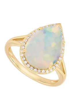 Discount 🌟 1 ct. t.w. Created Opal with 1/8 ct. t.w. Diamond Ring in 10K Yellow Gold by Belk & Co. 👍 -DealsBelk & Co. Store Belk 3195
