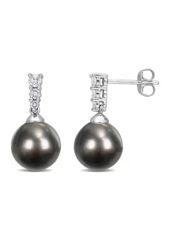 Top 10 ⭐ 9-10mm Black Tahitian Cultured Pearl and 1/4 CT TDW Diamond Drop Earrings in 10k White Gold by Belk & Co. 👏