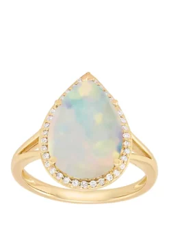 Discount 🌟 1 ct. t.w. Created Opal with 1/8 ct. t.w. Diamond Ring in 10K Yellow Gold by Belk & Co. 👍 -DealsBelk & Co. Store Belk 3197
