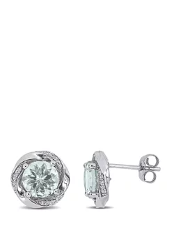 Coupon 🌟 2.3 ct. t.w. Aquamarine and 1/10 ct. t.w. Diamond Swirl Earrings in 10K White Gold by Belk & Co. 🛒