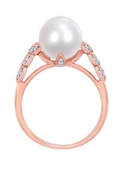 Hot Sale 🔥 9.5-10 Millimeter Cultured Freshwater Pearl and 1/6 ct. t.w. Diamond Leaf Ring in 10k Rose Gold by Belk & Co. 💯 -DealsBelk & Co. Store Belk 31983