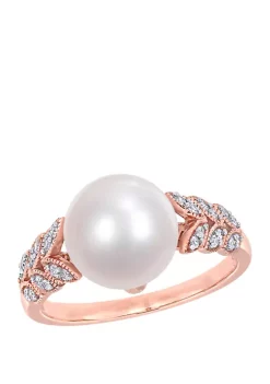 Hot Sale 🔥 9.5-10 Millimeter Cultured Freshwater Pearl and 1/6 ct. t.w. Diamond Leaf Ring in 10k Rose Gold by Belk & Co. 💯 -DealsBelk & Co. Store Belk 31985