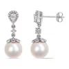 Top 10 ✨ 9-9.5 Millimeter Cultured Freshwater Pearl, White Topaz and 1/5 ct. t.w. Diamond Dangle Earrings in 10k White Gold by Belk & Co. 🎉