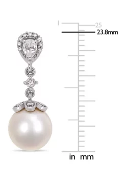 Top 10 ✨ 9-9.5 Millimeter Cultured Freshwater Pearl, White Topaz and 1/5 ct. t.w. Diamond Dangle Earrings in 10k White Gold by Belk & Co. 🎉 -DealsBelk & Co. Store Belk 31987