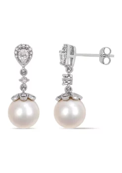 Top 10 ✨ 9-9.5 Millimeter Cultured Freshwater Pearl, White Topaz and 1/5 ct. t.w. Diamond Dangle Earrings in 10k White Gold by Belk & Co. 🎉 -DealsBelk & Co. Store Belk 31989