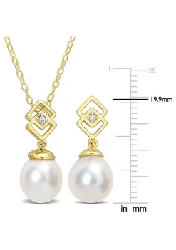 Budget 🌟 2-Piece Set of 8-9MM White South Sea Cultured Pearl and 1/10 ct. t.g.w. White Topaz Earrings and Pendant with Chain Set in Yellow Plated Sterling Silver by Belk & Co. 🥰 -DealsBelk & Co. Store Belk 32030