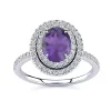 Outlet 🔔 1 1/2cttw Oval Shape Amethyst and Double Halo Diamond Ring In Sterling Silver by Belk & Co. 👍