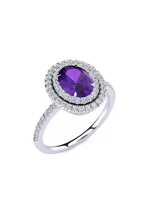 Outlet 🔔 1 1/2cttw Oval Shape Amethyst and Double Halo Diamond Ring In Sterling Silver by Belk & Co. 👍 2 Outlet 🔔 1 1/2cttw Oval Shape Amethyst and Double Halo Diamond Ring In Sterling Silver by Belk & Co. 👍 - Image 2