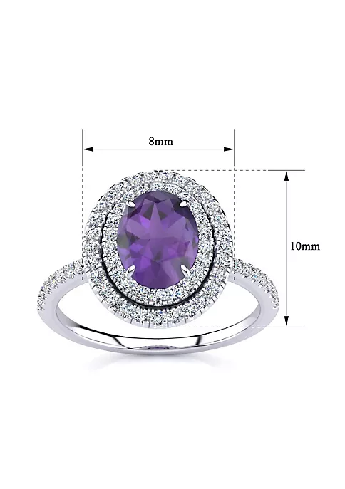 Outlet 🔔 1 1/2cttw Oval Shape Amethyst and Double Halo Diamond Ring In Sterling Silver by Belk & Co. 👍 4 Outlet 🔔 1 1/2cttw Oval Shape Amethyst and Double Halo Diamond Ring In Sterling Silver by Belk & Co. 👍 - Image 4