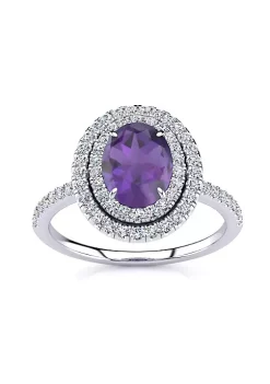 Outlet 🔔 1 1/2cttw Oval Shape Amethyst and Double Halo Diamond Ring In Sterling Silver by Belk & Co. 👍 11 Outlet 🔔 1 1/2cttw Oval Shape Amethyst and Double Halo Diamond Ring In Sterling Silver by Belk & Co. 👍 -DealsBelk & Co. Store Belk 32042