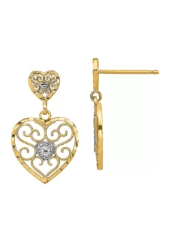 Deals ✔️ 14K Yellow Gold with Rhodium Heart Beaded Filigree Dangle Earrings by Belk & Co. 😉 -DealsBelk & Co. Store Belk 32046
