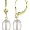 Buy 🎁 6-7mm Cultured Freshwater Pearl Fleur-de-Lys Leverback Earrings in 10k Yellow Gold by Belk & Co. ⭐
