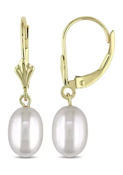 Buy 🎁 6-7mm Cultured Freshwater Pearl Fleur-de-Lys Leverback Earrings in 10k Yellow Gold by Belk & Co. ⭐ -DealsBelk & Co. Store Belk 32060